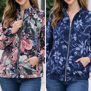 Reversible Floral Zip Jacket Boho Lightweight Size Medium